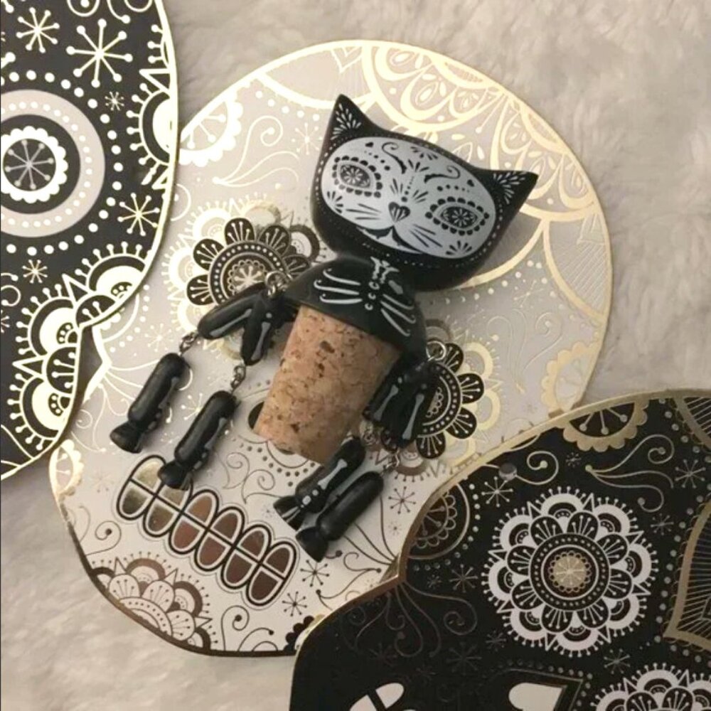 Day of the Dead Halloween Kitty Cat Potion Bottle Stopper